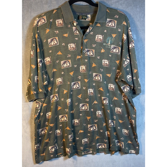 Bobby Jones Collection Polo Golf Shirt‎ Sz L Green Striped Cotton Made in Italy - Picture 1 of 5